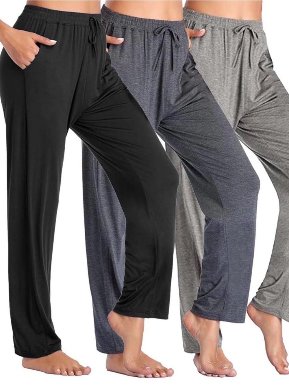 Men's Drawstring Lounge Pants - Black, Charcoal & Light Gray